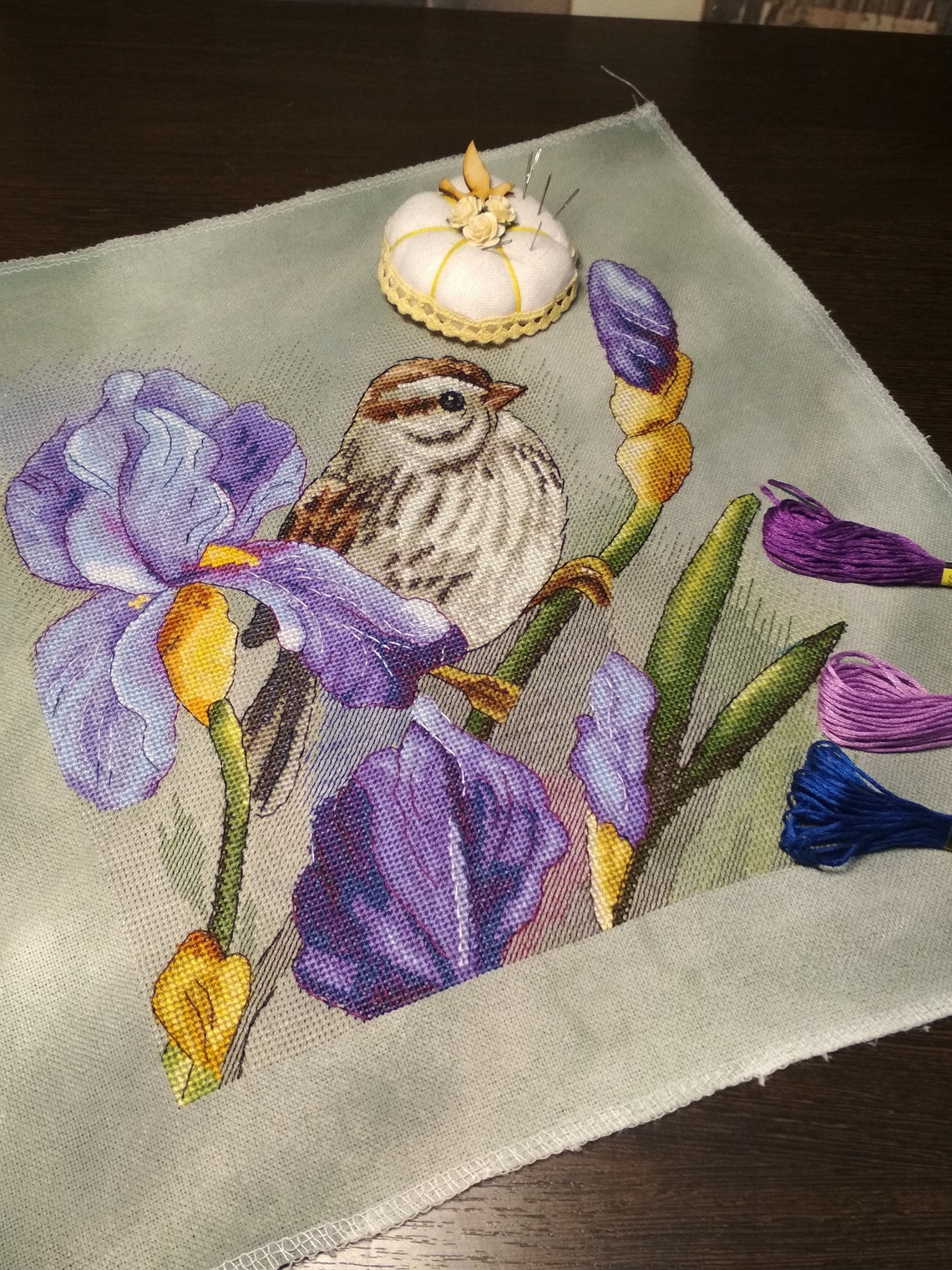 Irises Cross Stitch Bird Pattern Pdf - Spring Cross Stitch Bird ...