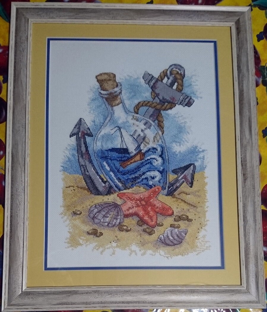 YEESAM ART Kreuzstich-Set 'Blaues Meer In Flasche' - Vorgedruckt Auf 11CT Stoff (54x38 Cm)