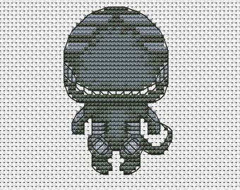 Funny Alien cross stitch plastic canvas pattern pdf, Hoo Doo Voodoo cross stitch Alien doll embroidery funny halloween easy needlepoint doll