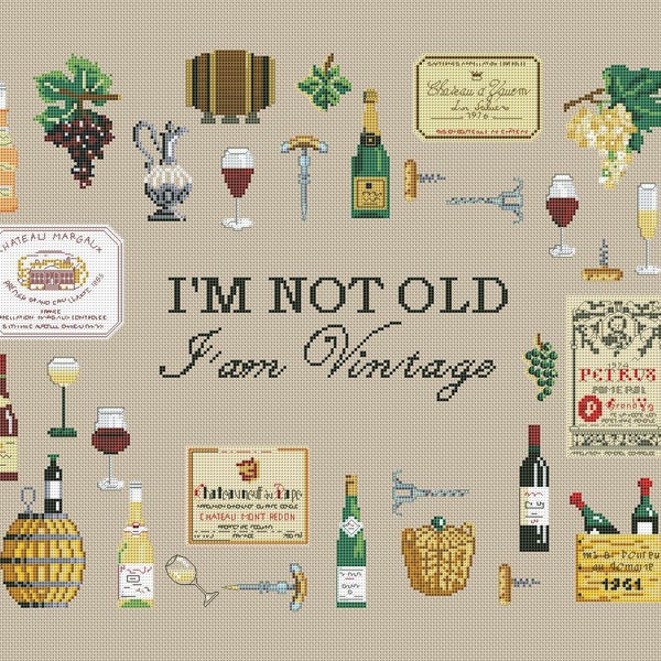 Wine cross stitch sampler pattern pdf - Wine bottle embroidery funny kitchen cross stitch wine quote vintage wine needlepoint wine glass dmc