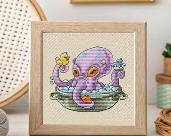 Baby Kraken Cross Stitch Pattern, Cute Sea Monster PDF Chart, Nautical Fantasy Nursery Decor
