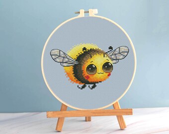 Bee cross stitch mini pattern pdf, Round embroidery flying bee cross stitch easy needlepoint Bumblebee honeycomb cross stitch easy dmc chart