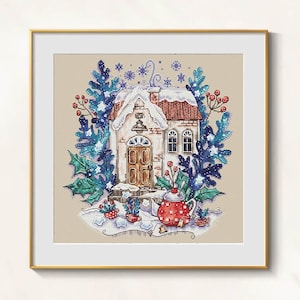 Fairy Tale House cross stitch Christmas pattern pdf, Winter embroidery gingerbread house cross stitch fairy needlepoint christmas fairy tale