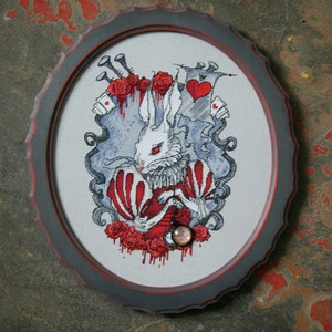 White Rabbit cross stitch Alice Wonderland pattern pdf - Gothic embroidery bloody roses cross stitch Alice gothic cross stitch alice rabbit