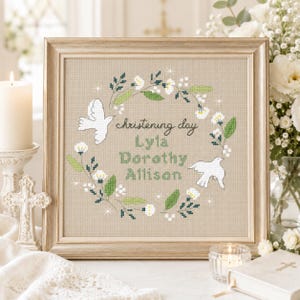 Baptism Cross Stitch Dove Holy Spirit Pattern PDF, Christening Day Sampler, Baby Name Date Cross, Religious Nursery Keepsake