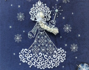 Snow Queen Cross Stitch Blackwork pattern pdf, Christmas Fairy cross stitch Snow Girl cross stitch snow princess embroidery winter dmc chart