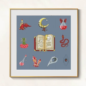 Witchcraft Cross Stitch Magic pattern pdf - Magic Book embroidery Potion Cross Stitch Witch Spells Funny Halloween blackwork dmc chart