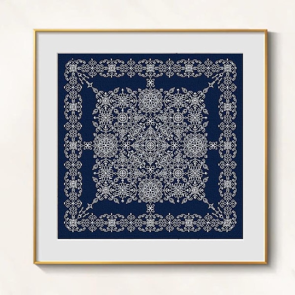 Snow Flower cross stitch blackwork pattern pdf - Victorian cross stitch lace ornament embroidery hardanger cross stitch Christmas ornament