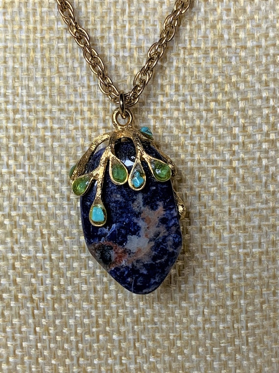 Lapis Lazuli tumbled stone pendant necklace