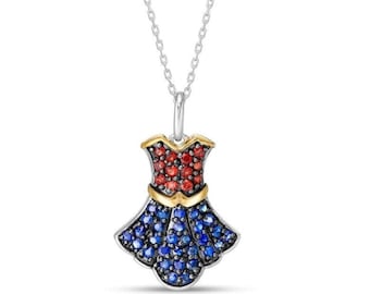Wonder Women Dress Inspire Pendant Necklace, Sapphire Blue Dress Pendant, Round CZ Stone Woman's Pendant Necklace, Easter Gifts For Women