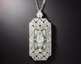 Circa 1910's Art Deco Vintage Pendant, Round Moissanite Diamond Edwardian Pendant, Woman's Party Wear Pendant, Antique Wedding Pendant