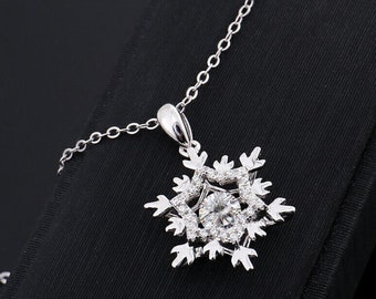 Woman's Snowflake Pendant, Round Moissanite Diamond Snowflake Pendant, 925 Silver Engagement Pendant, Birthday Gift Pendant, Unique Pendant