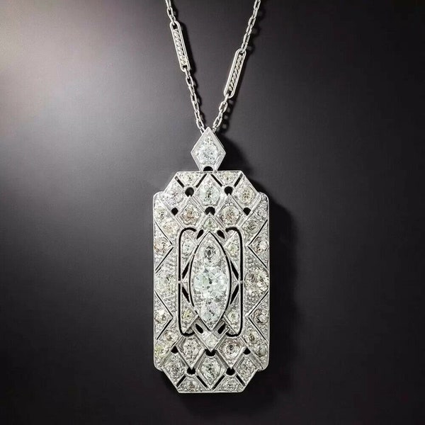 Circa 1910's Art Deco Vintage Pendant, Round Moissanite Diamond Edwardian Pendant, Woman's Party Wear Pendant, Antique Wedding Pendant