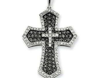 Black & White Round Moissanite Diamond Gothic Cross Pendant, Men's Gemstone Christian Pendant, Religious Charm Pendant, Faith Jewelry Gift