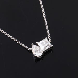 Toi Et Moi Pendant Necklace, Princess & Pear Cut Moissanite Diamond Necklace, Dainty Dual Diamond Fine Necklace, Elegant Gift For Her