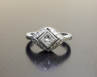 Vintage Art Deco Diamond Ring, Princess Cut Moissanite Diamond Ring, Mid-Century Ring For Women, Wedding Anniversary Gift, Engagement Ring