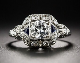 Anillo de piedra CZ de talla redonda y triangular, anillo de boda Art Déco, anillo de compromiso milgrain, anillo de regalo de aniversario, anillo de estilo vintage, anillo de mujer