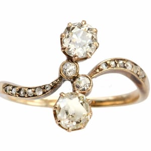 Old European Cut Moissanite Diamond Vintage Inspire Ring, Bypass Shank Art Nouveau Ring, Art Deco Edwardian Ring, Engagement Wedding Ring