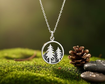 Dennenboomketting, minimalistische bossieraden, 14K gouden boom en berghangerketting, unisex bossieraden, natuurliefhebber geschenken