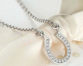 Lucky Charm Horseshoe Pendant, Round Moissanite Diamond Good Luck Pendant, 925 Silver Small Pendant, Anniversary Gift Pendant, Fine Jewelry