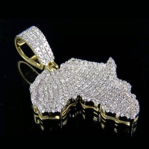 Ronde Moissaniet-diamant hanger Afrika kaart, hanger Afrika continent overzicht kaart, effenen diamanten hanger, hiphophanger voor heren of dames