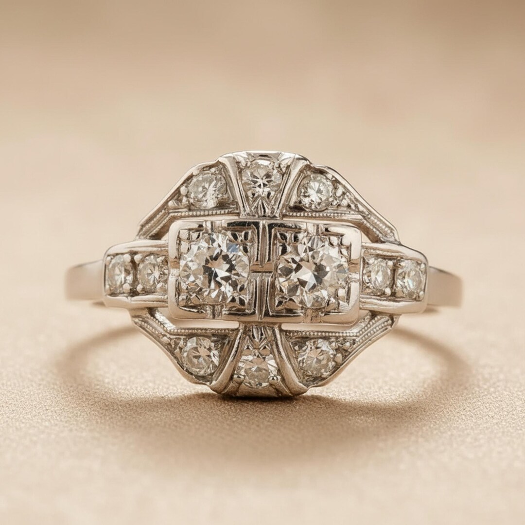 Old Lady Rings Antique Art Deco Ring, Old European Cut Moissanite Diamond Ring ...