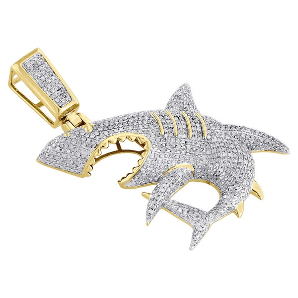 Men's Or Woman's Shark Pendant, 925 Silver Aquatic Animals Inspire Pendant, Pave Set Round Moissanite Diamond Pendant, Men's Hip Hop Jewelry