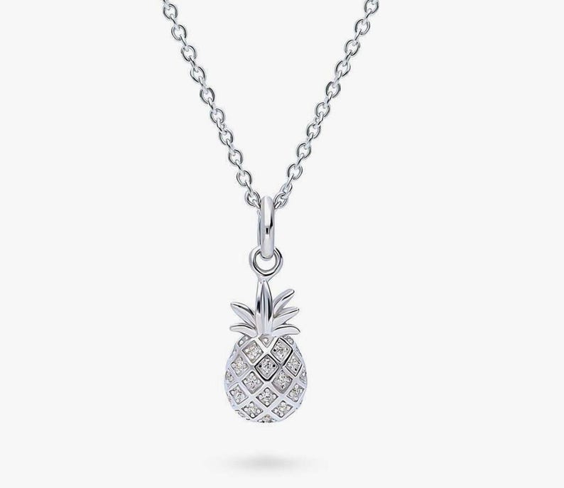 Pineapple Chain Necklace, Round Cut Moissanite Diamond Pendant Necklace