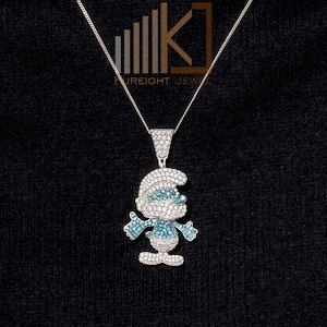Cartoon Inspired Pendant, Pave Set Round CZ Stone &quot;Papa Smurf&quot; Pendant, Hip Hop Pendant, Birthday Gift Pendant, Cartoon Character Pendant