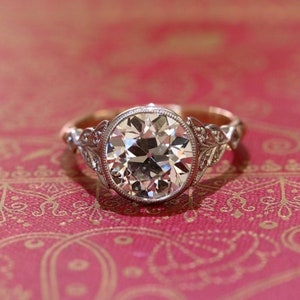 Old European Cut Moissanite Diamond Art Deco Ring,Leaf Inspire Ring, Milgrain Bezel Set Vintage Inspire Ring,Women's Wedding Engagement Ring