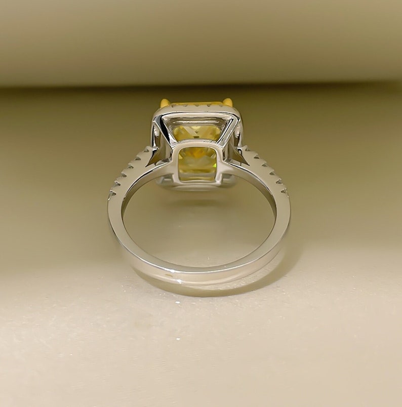 Yellow Radiant & Round Cut CZ Stone Ring, Wedding Proposal Ring, Halo Engagement Ring, Anniversary Gift Ring, Woman's Ring, 14K Gold Ring image 5