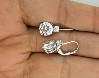 4.32CT Round Cut Moissanite Diamond Earring, Two Stone Drop Earring, 925 Silver Lever Back Earring, Women's Daily Wear Earring, Gift For Her