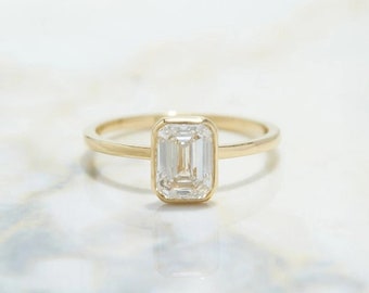 8*6 MM Emerald Cut Moissanire Diamond Ring, Solitaire Ring, Bezel Set Trouwring, Verjaardagscadeauring, Verjaardagscadeauring, Damesring