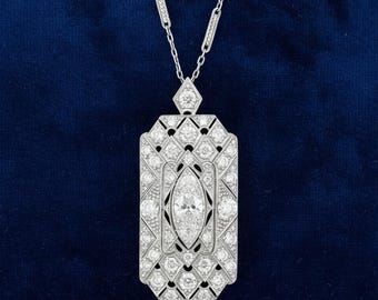 Wisiorek w stylu art déco z lat 1910., okrągły naszyjnik z moissanitem i diamentami w stylu edwardiańskim, damski naszyjnik na imprezę, naszyjnik ślubny