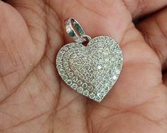 Round Moissanite Diamond Heart Shape Pendant Necklace, 18K White Gold Anniversary Gift Necklace, Necklace For Love, Wedding Gift For Bride