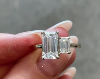 Anillo de piedra CZ de corte esmeralda, anillo Toi Et Moi, anillo nupcial de boda, anillo de compromiso, anillo de regalo de aniversario, anillo de propuesta, anillo de promesa para ella