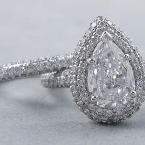 Pear Moissanite Diamond Valentine&#39;s Gift Ring Set, Double Halo Engagement Ring Set, 925 Silver Wedding Bridal Ring Set, Promise Ring Set