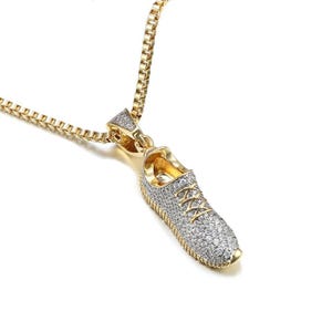 Two Tone Gold "Running Shoe" Pendant, Round Moissanite Diamond Sneaker Pendant, Unique Charm Pendant For Men, Birthday Gift, Gift For Him