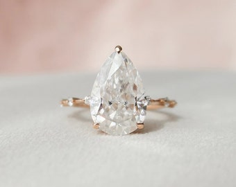 Pear & Round Cut Moissanite Diamond Ring, Verborgen Halo Ring, Verlovingsvoorstel Ring, Bruiloft Verjaardag Cadeau Ring, Belofte Ring voor haar