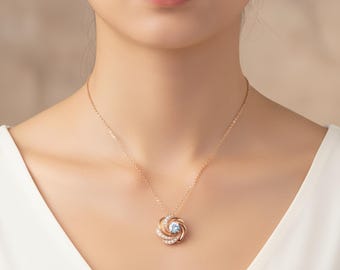 Minimalistyczny naszyjnik z wisiorkiem w kształcie kwiatu, delikatny naszyjnik z okrągłym diamentem z moissanitu, naszyjnik z okazji zaręczyn, elegancka biżuteria dla niej