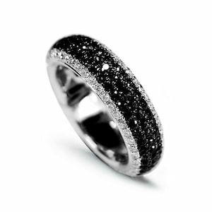 1.48 TCW Black & White Round Moissanite Diamond Band, Full Eternity Wedding Band, Micro Pave Set Anniversary Band, Woman&#39;s Stackable Band