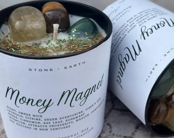 Money Magnet Intention Candle – Citrine Abundance Candle for Wealth, Success, Prosperity + Amber Noir Scent