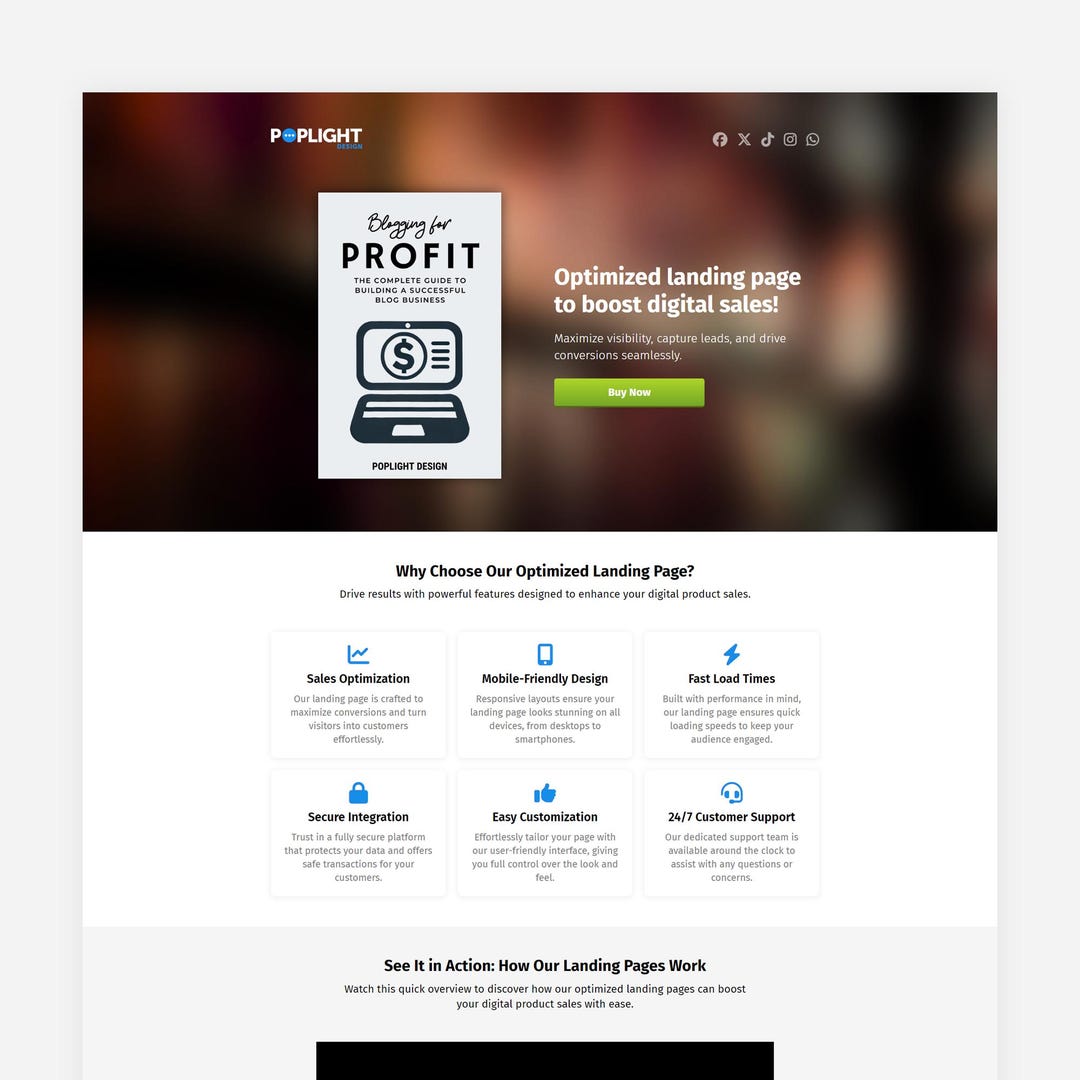 Responsive Digital Product Landing Page Template - HTML/CSS - Etsy