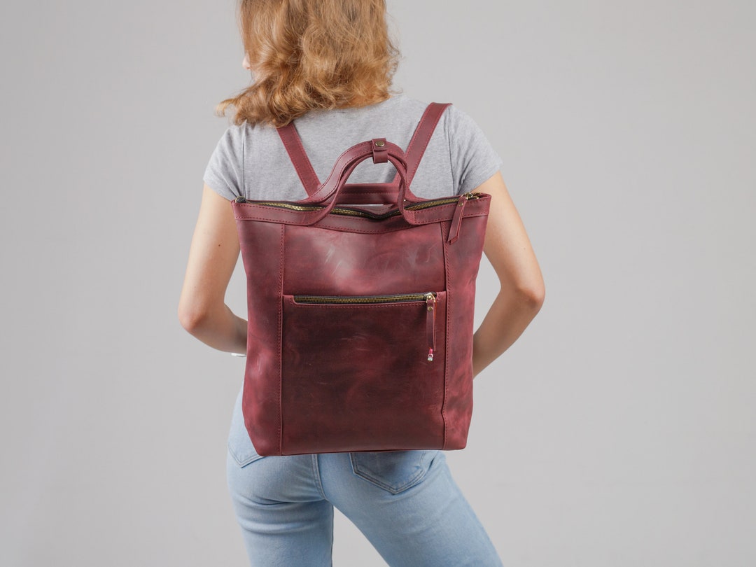 Leather Laptop Backpack With Luggage Sleeve, Man Backpack Leather