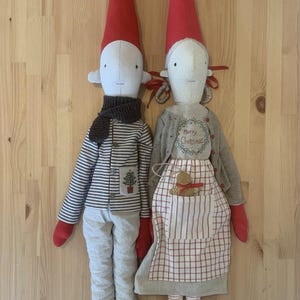 Naaipatroon voor een kerstkabouter (PDF), lange Scandinavische Tomte-pop, linnen Nisse-handleiding met stapsgewijze foto's, direct te downloaden.