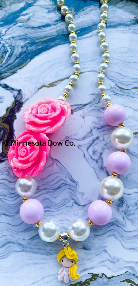 Princess necklace bubblegum necklace princess bubblegum necklace girls jewelry necklace for girls Rose necklace flower bubblegum jewel