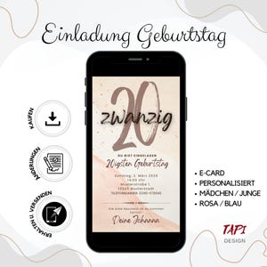 Invitation numérique 20e anniversaire, invitation à une fête d'anniversaire, invitation WhatsApp numérique, carte électronique d'anniversaire, téléchargement numérique,