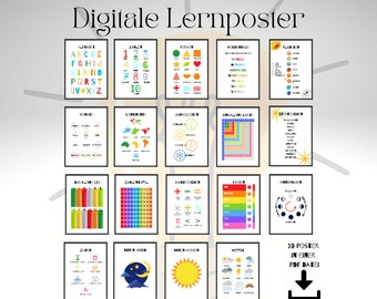 Digital Learning Posters | Alphabet Posters | Number Poster | Learning Poster Set | German Learning Poster | Playroom | Nursery posters