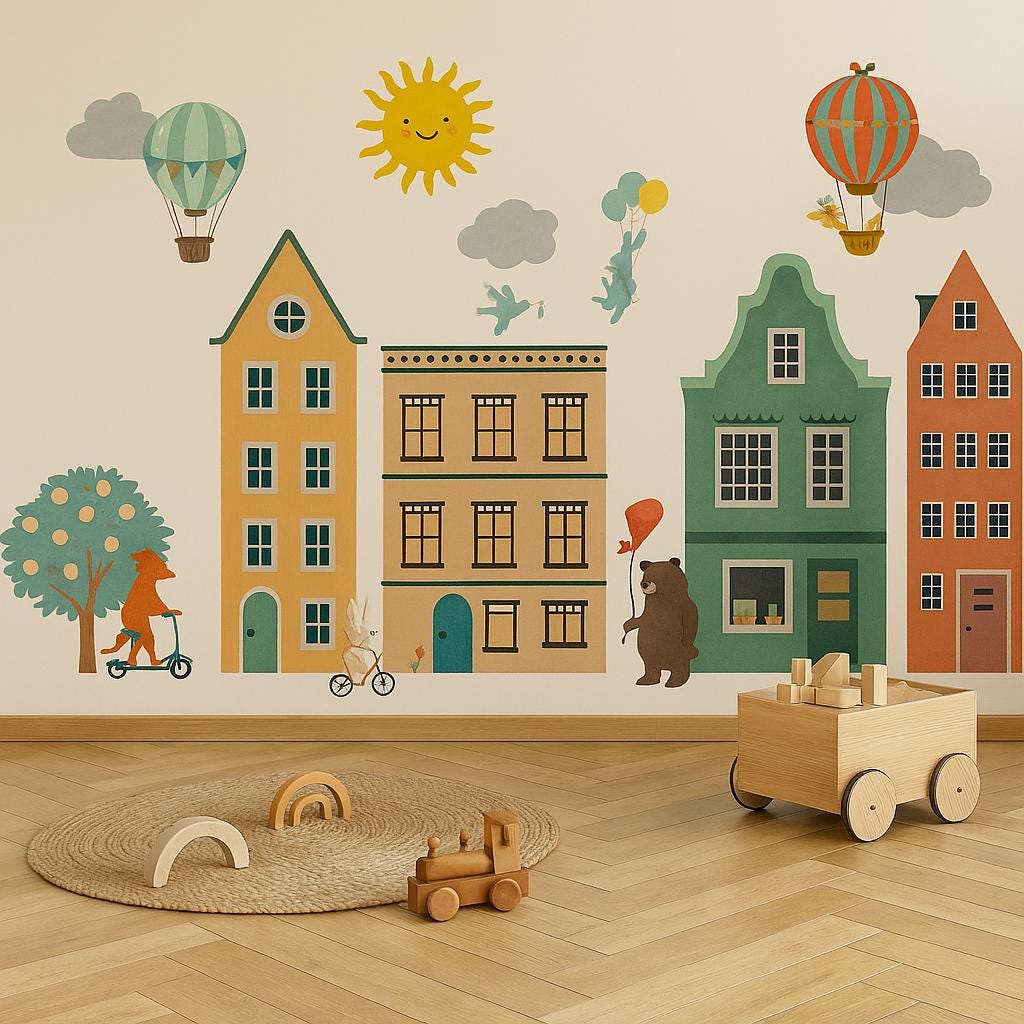Peel and Stick Wall Decals – Animal, House, and City Scene Stickers for Kids Room, Nursery, or Playroom Decoration, Easy Removable Art