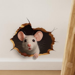 Cute Mouse Hole Wall Decals for Nursery or Kids Room, Funny Vinyl Mouse Stickers for Baseboard or Wall Decor, 3D Cartoon Art Set